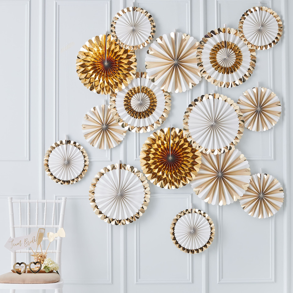 Paperfans Goldfolie-Weiß Gold Hochzeit Ginger Ray
