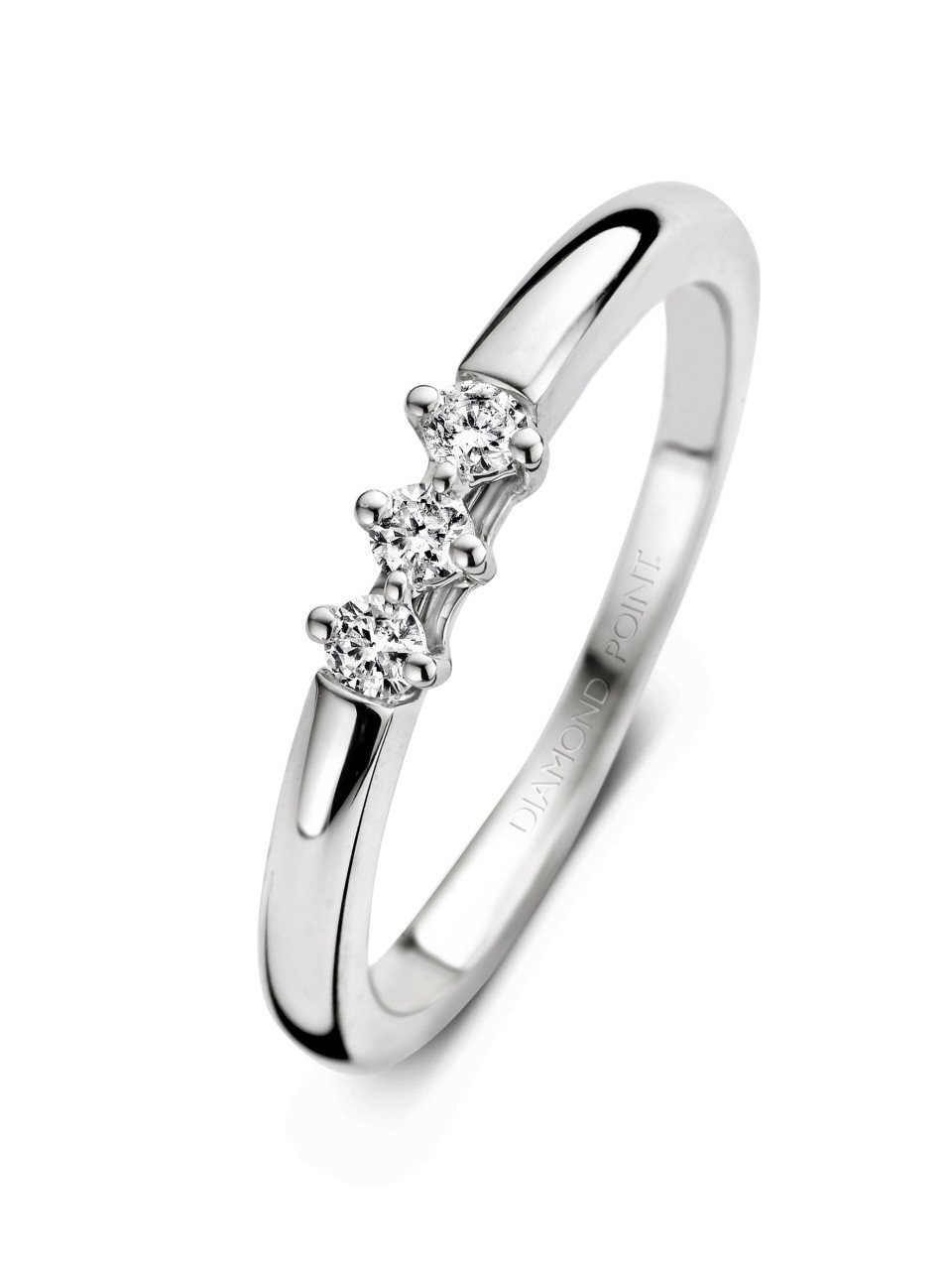 een diamanten ring met drie stenen in witgoud