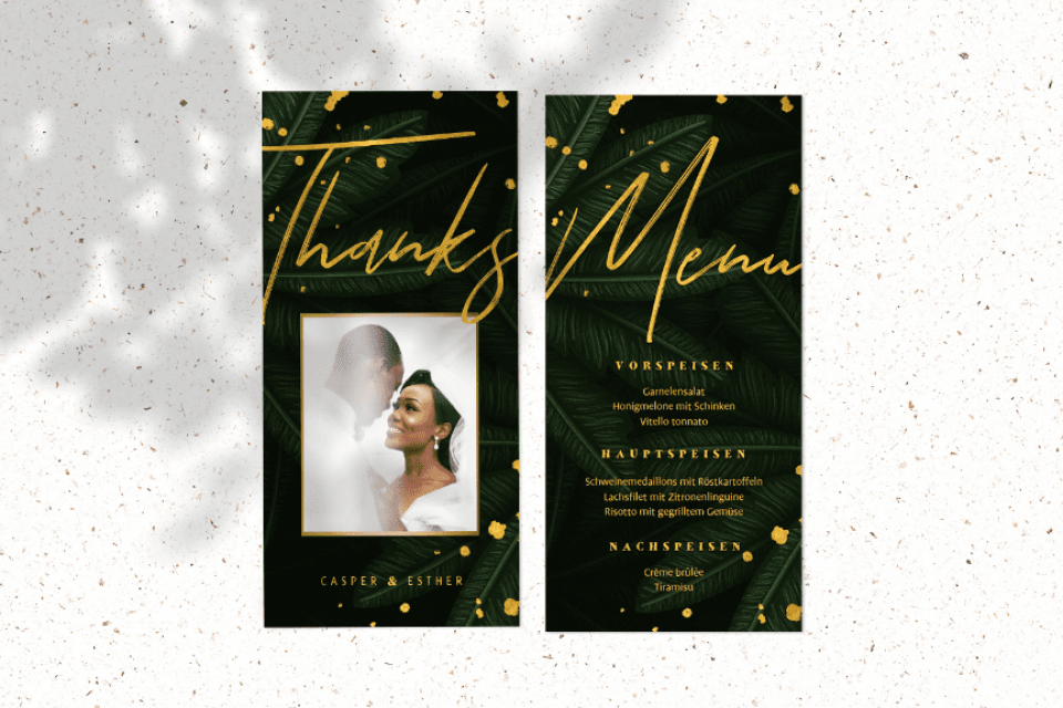 Hochzeitskarten mit Palmen & Gold