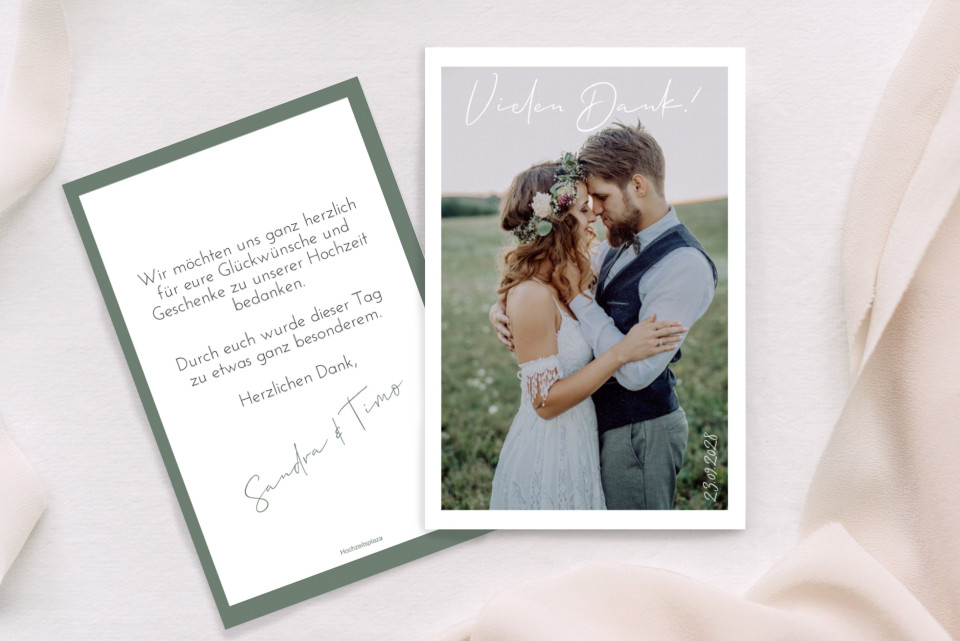Schlichte Dankeskarte zur Hochzeit mit edler Farbgebung