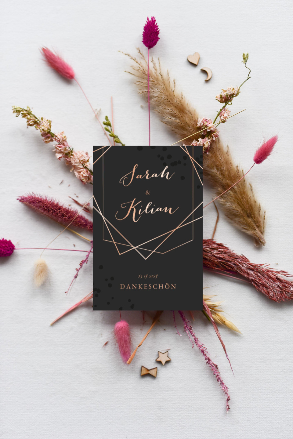 Extravagante schwarze Danksagung mit Roségold foliert