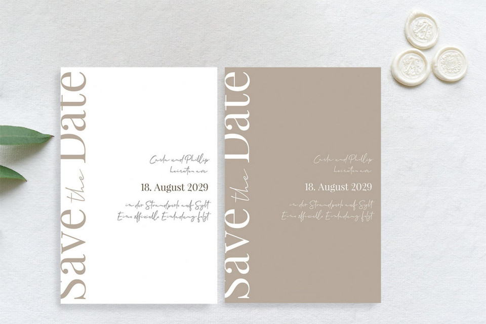 Save the Date Wendekarte in beige und weiß