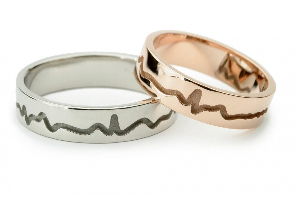 twee ringen met hartslagontwerp erop