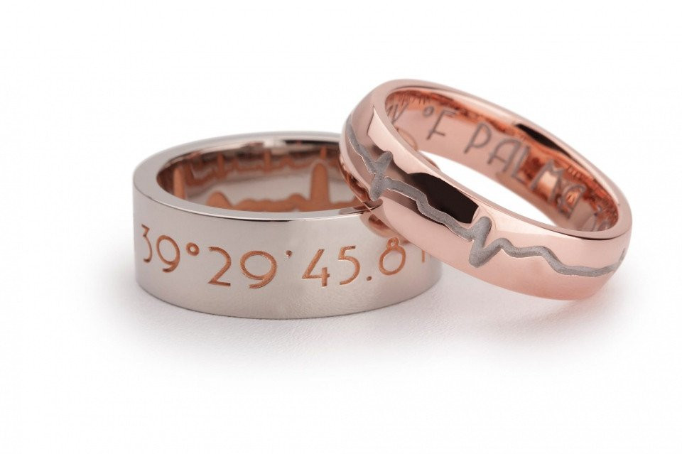 twee ringen met de woorden liefde en datum erop