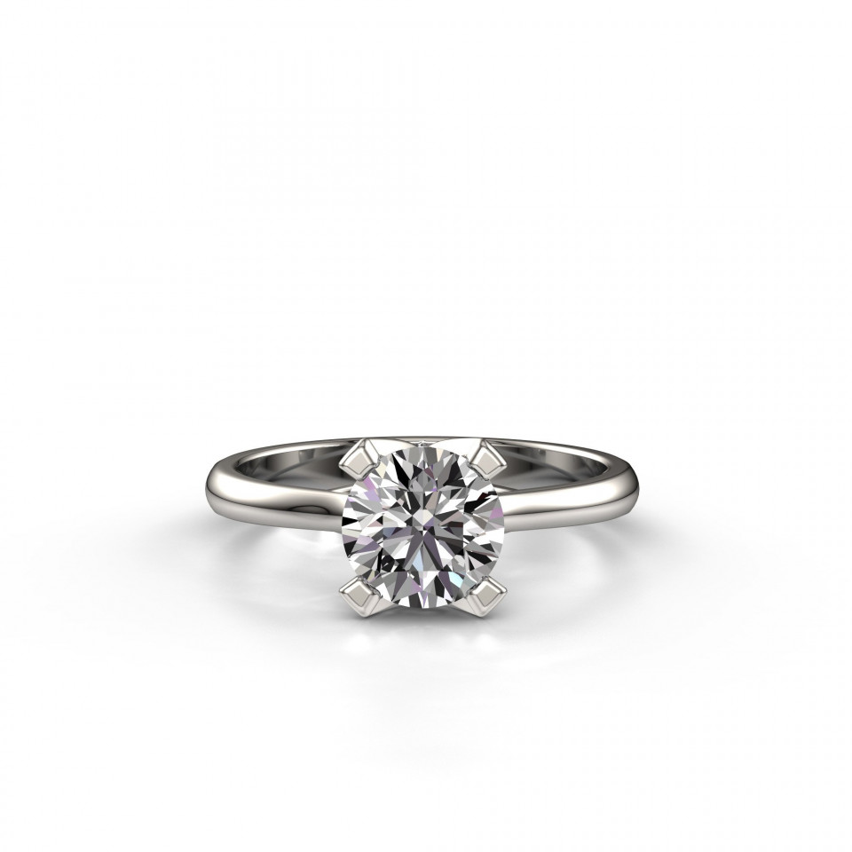een witgouden verlovingsring met een ronde briljant geslepen diamant