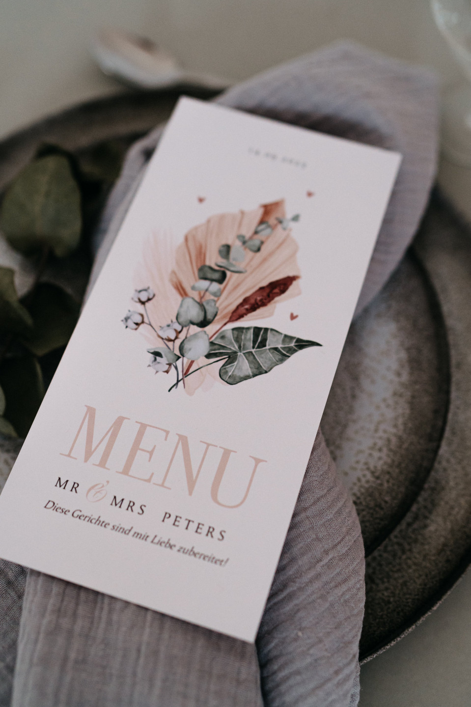 Menükarte rosa und weiß