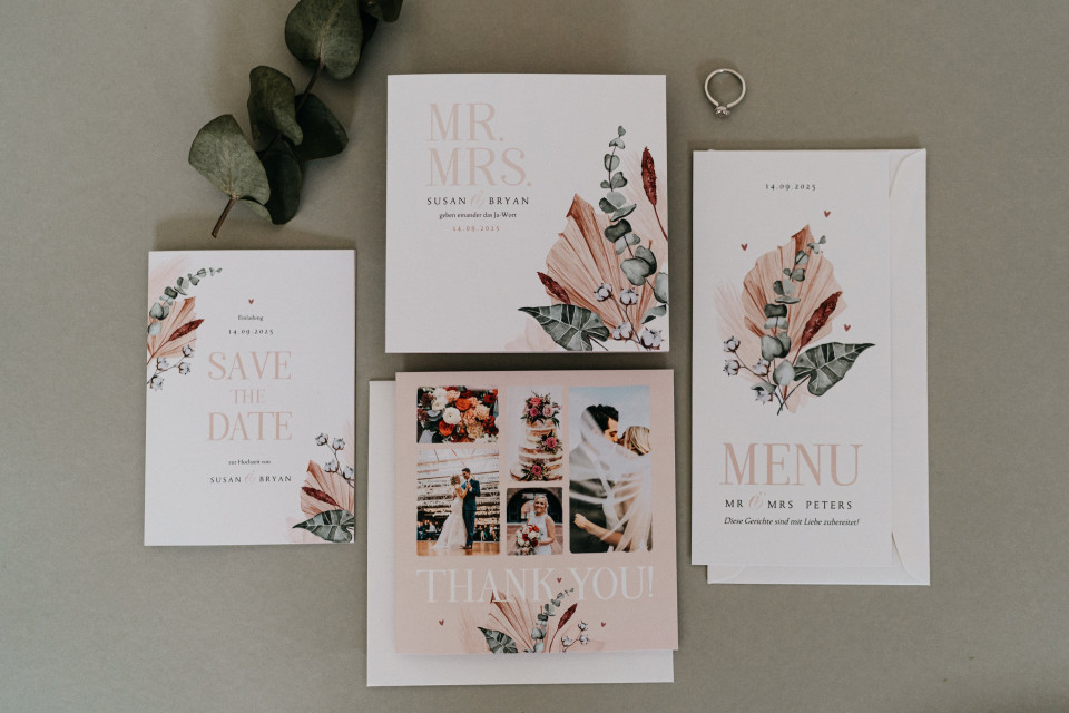 Hochzeitskarten mit Rosa und Grün