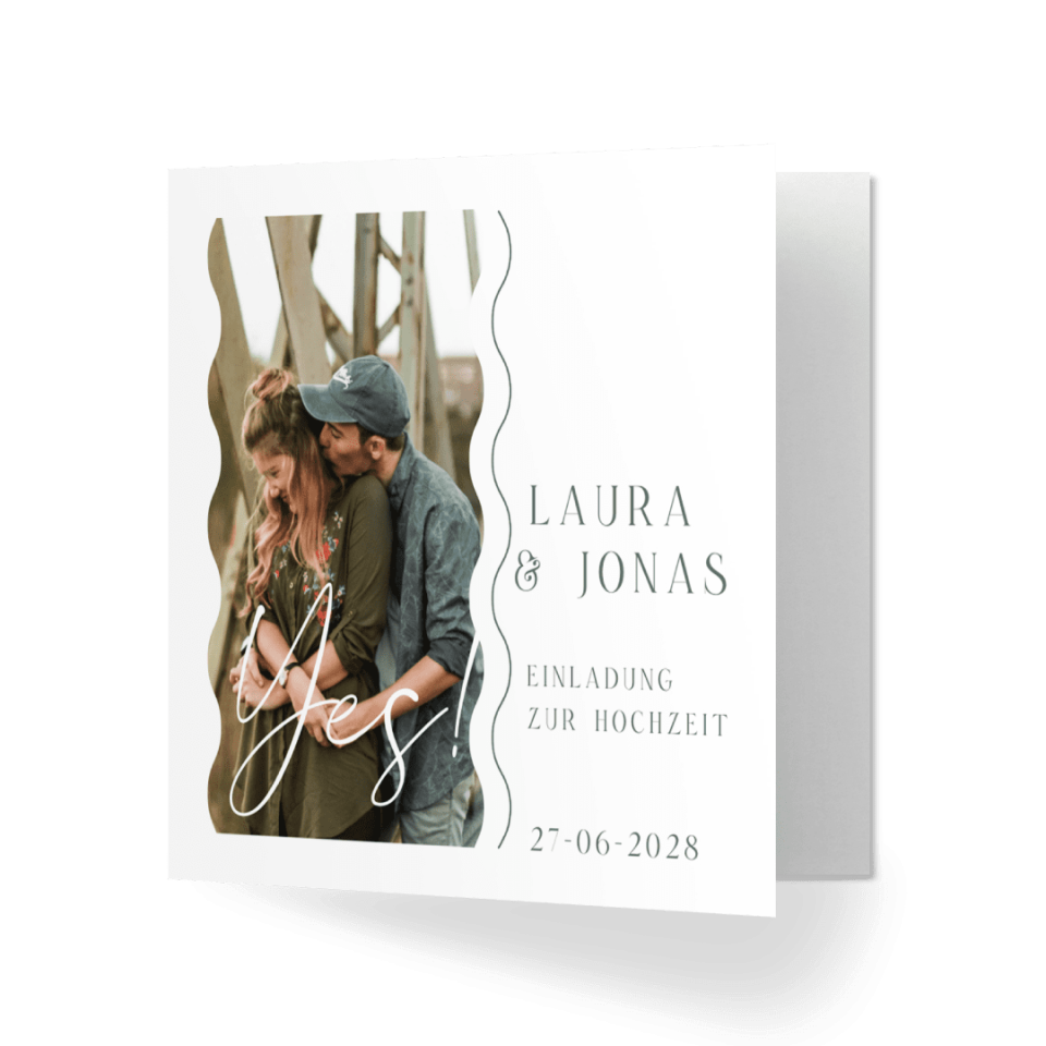 Hochzeitskarte mit Foto und Wellenlinien