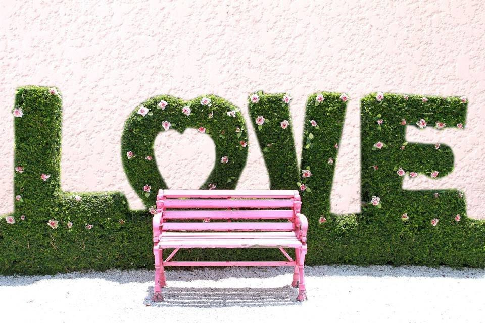 liefdessymbool gemaakt van groene en roze bloemen