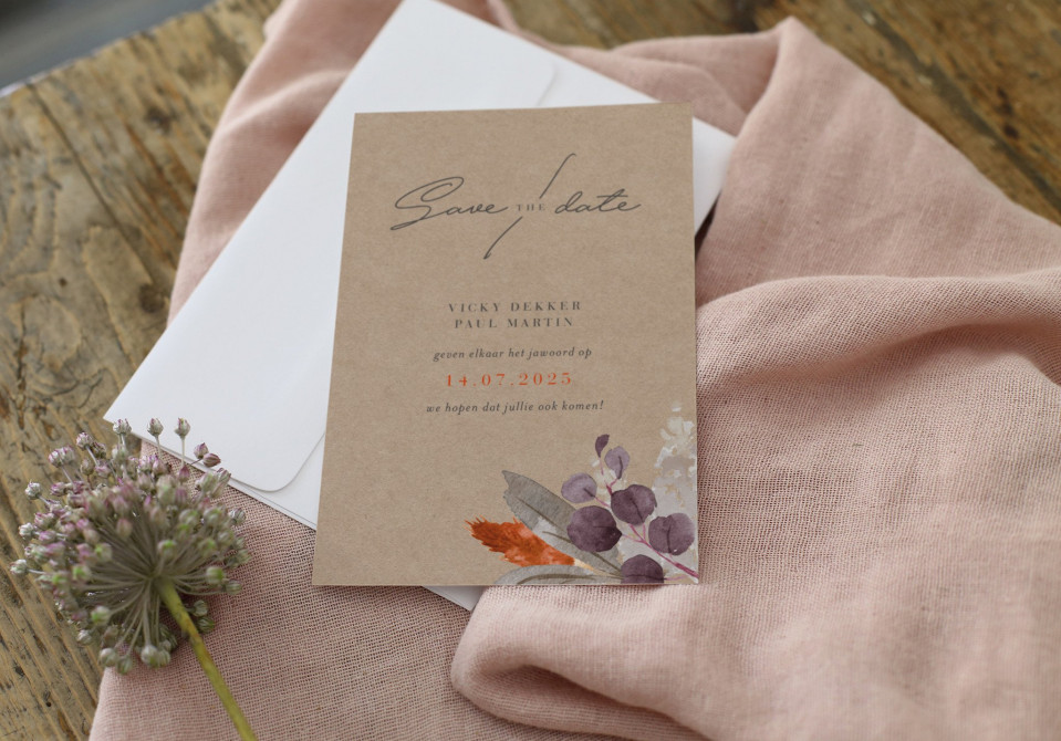 save the date kaarten met een bloemendesign