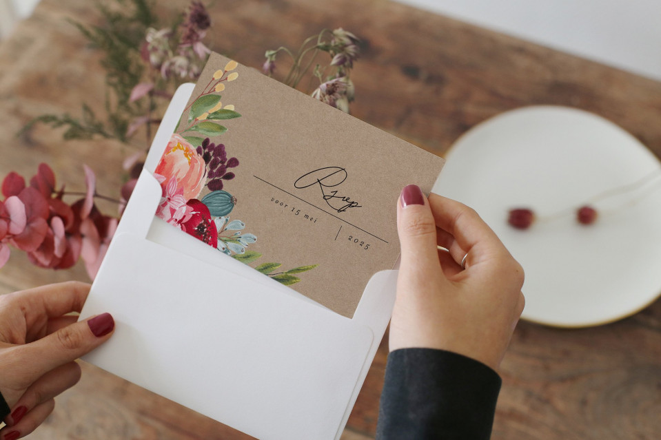 bloemen trouwuitnodiging mockup