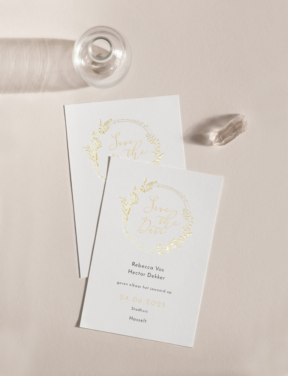 save the date kaarten met gouden folie
