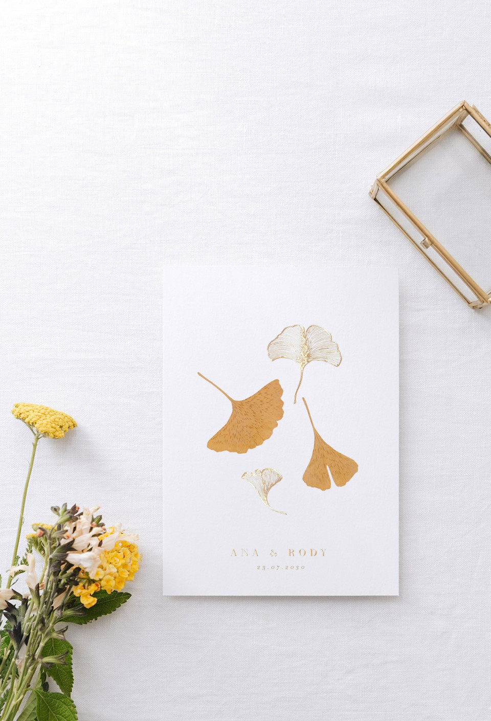 ginkgo bladeren trouwuitnodiging