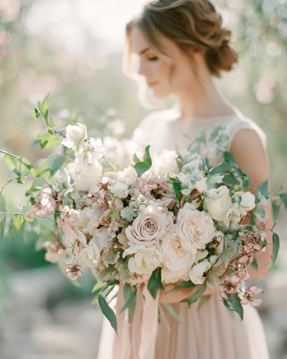 sage green blush cream wedding bouquet