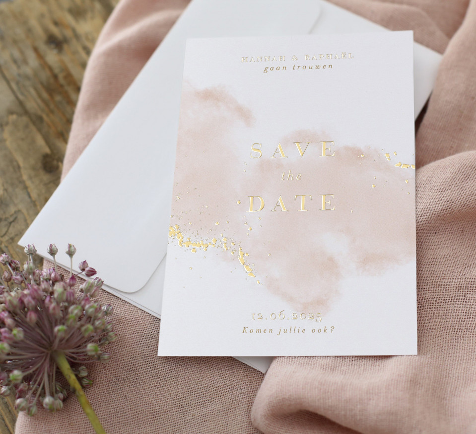 save the date kaart met gouden folie
