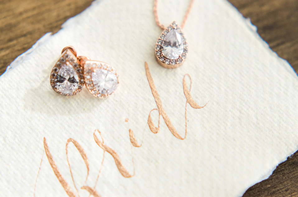 oorbellen ketting rosé goud