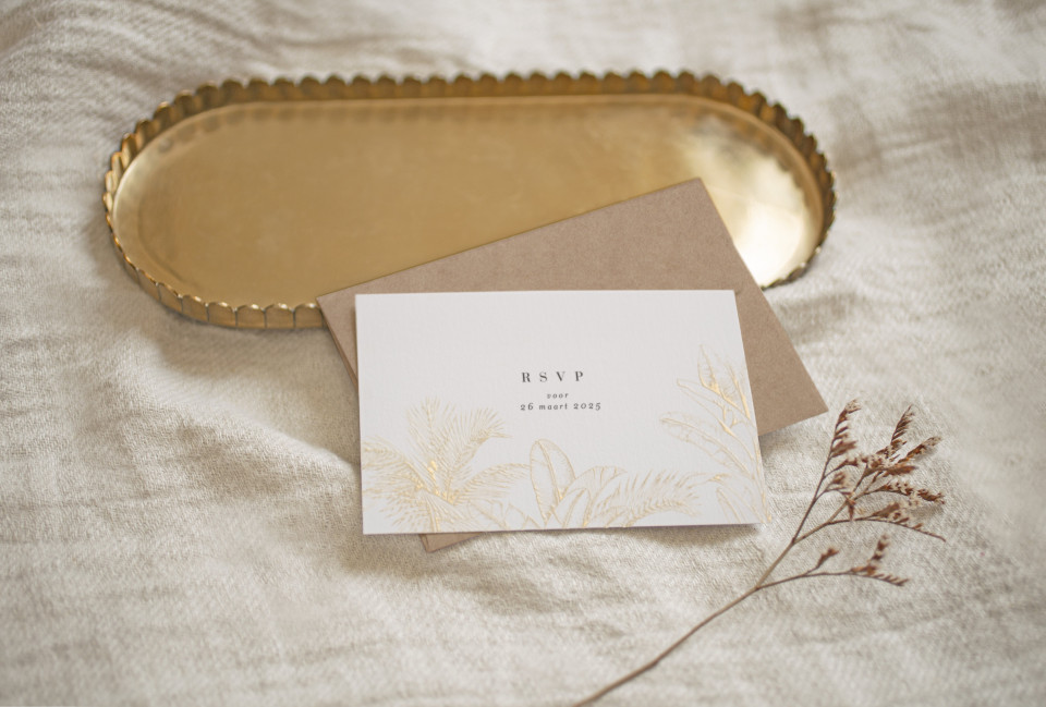 gouden palm trouwkaart