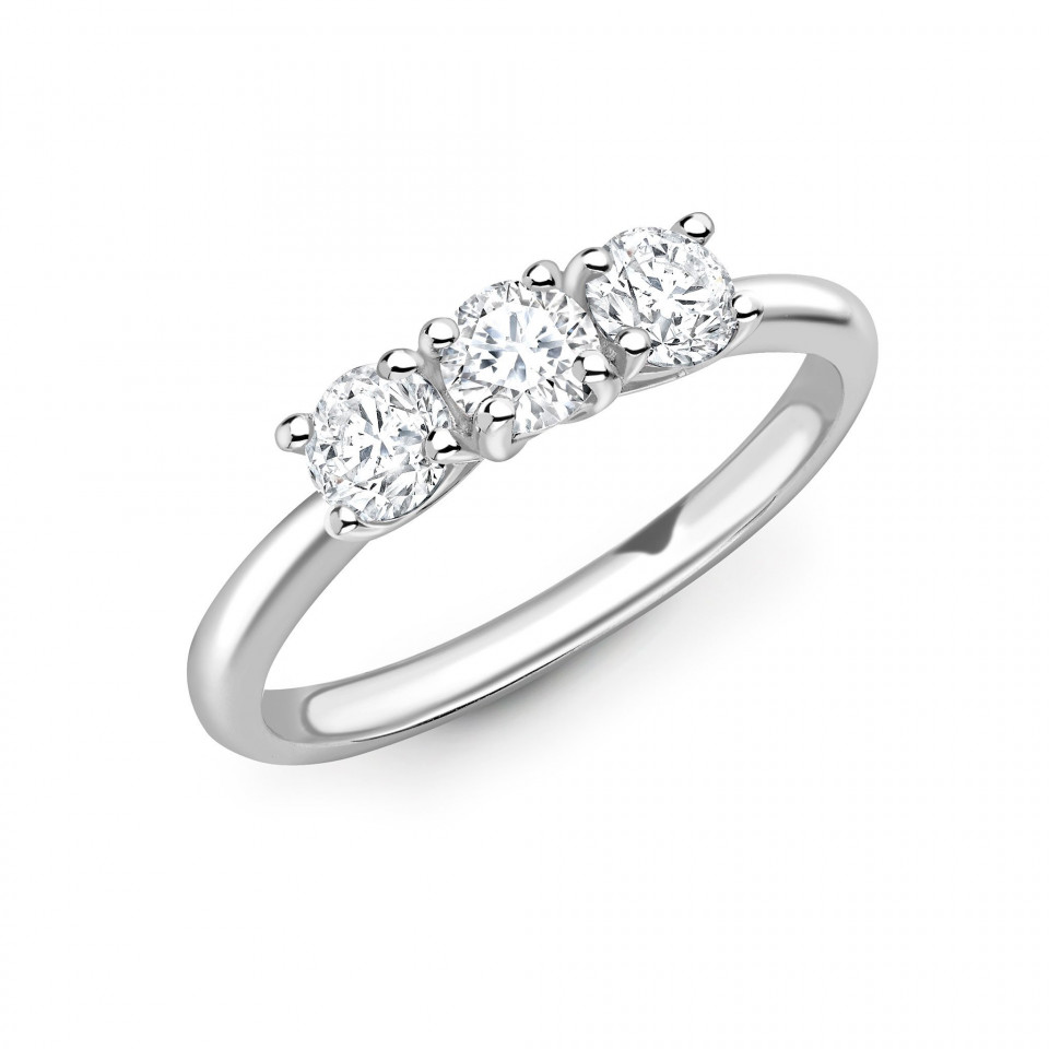 driesteen diamanten ring in witgoud