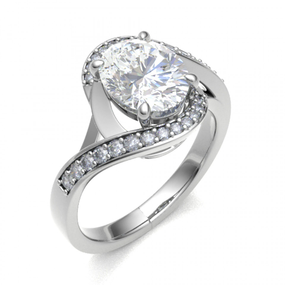 een diamanten verlovingsring met een twist design