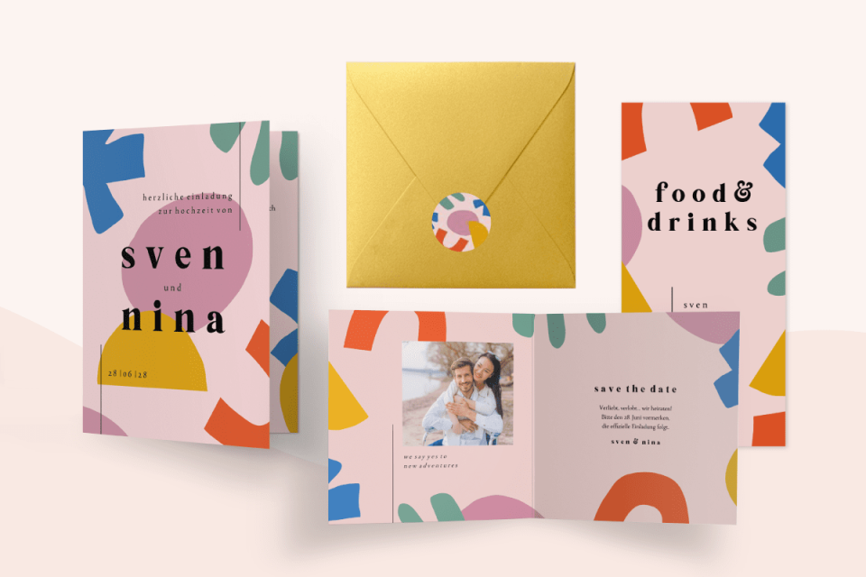 Set Hochzeitskarten Colourful Formen