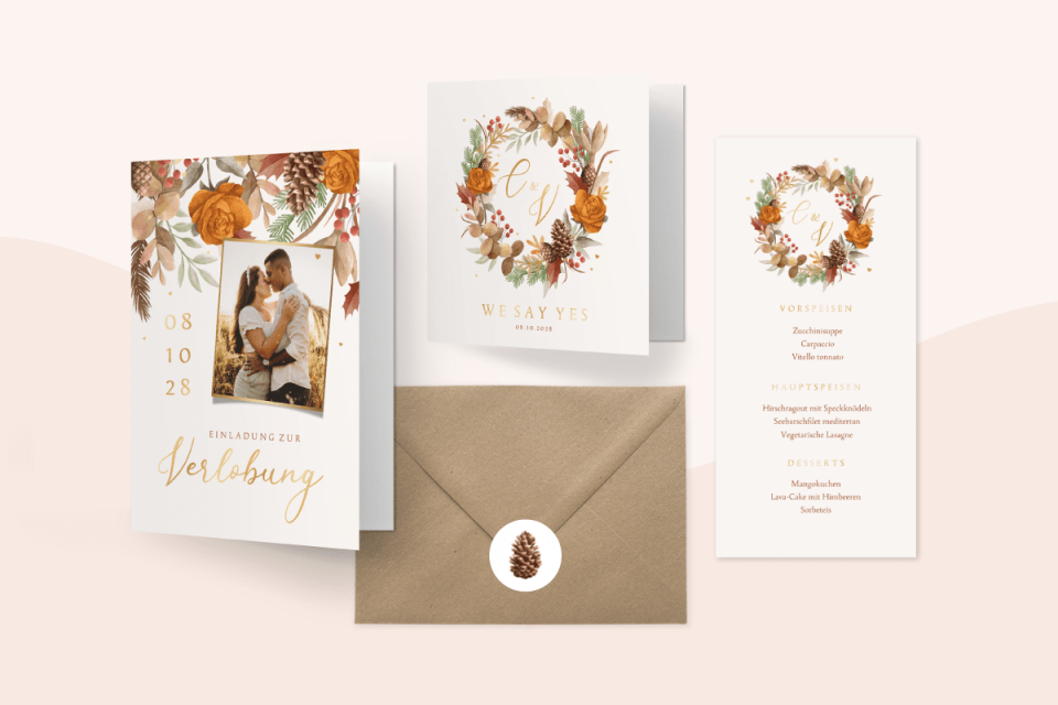 Set Hochzeitskarten in Herbststimmung