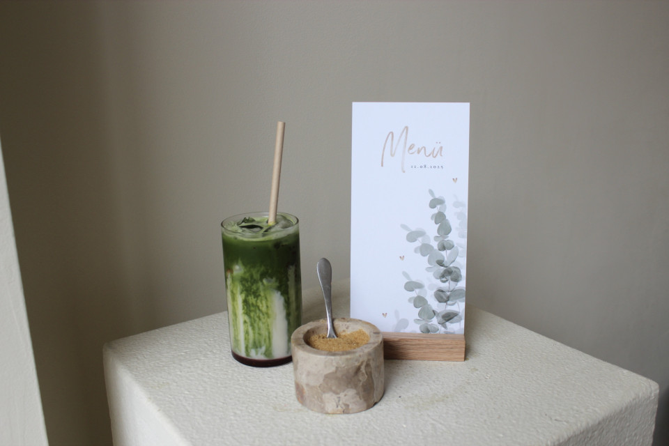 Menükarte zur Hochzeit Eukalyptusblatt