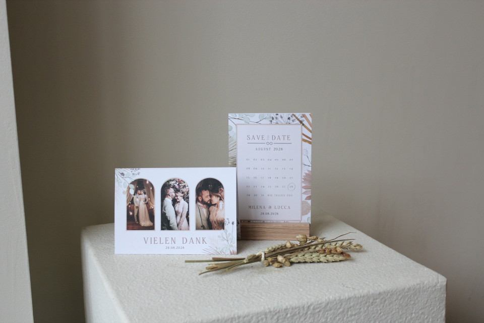 Dankeskarte Trockenblumen und Fotos