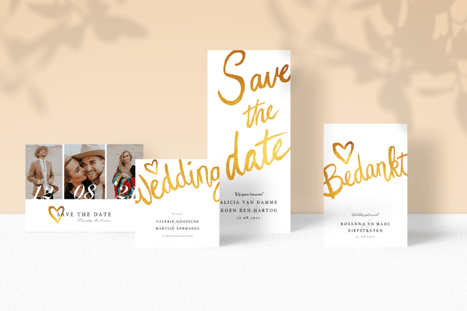 save the date kaarten met gouden folie