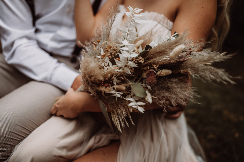 Getrockneter Brautstrauß für eine Boho Hochzeit