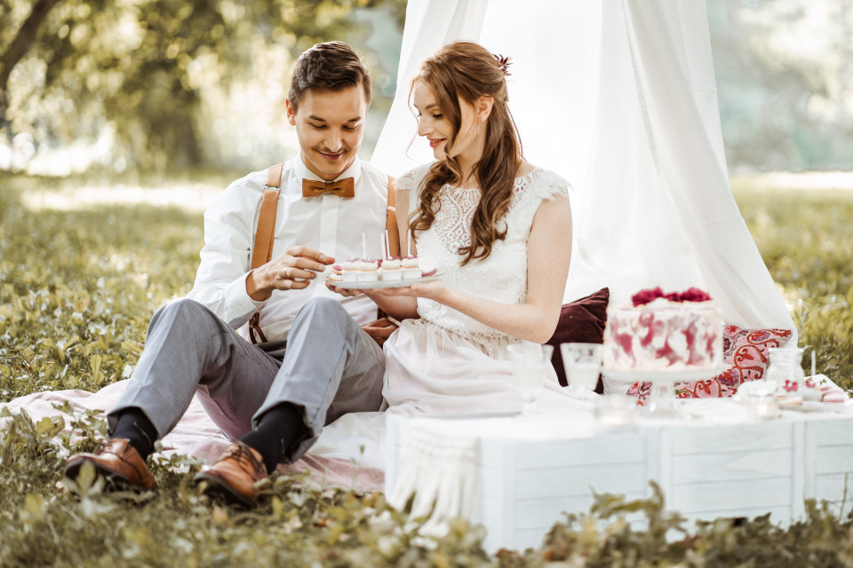 Dekoration für eine Boho Hochzeit im Freien