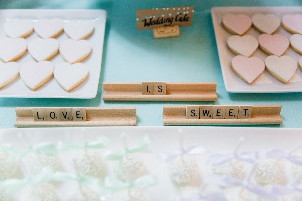 sweetheart-koekjes en scrabble-letters