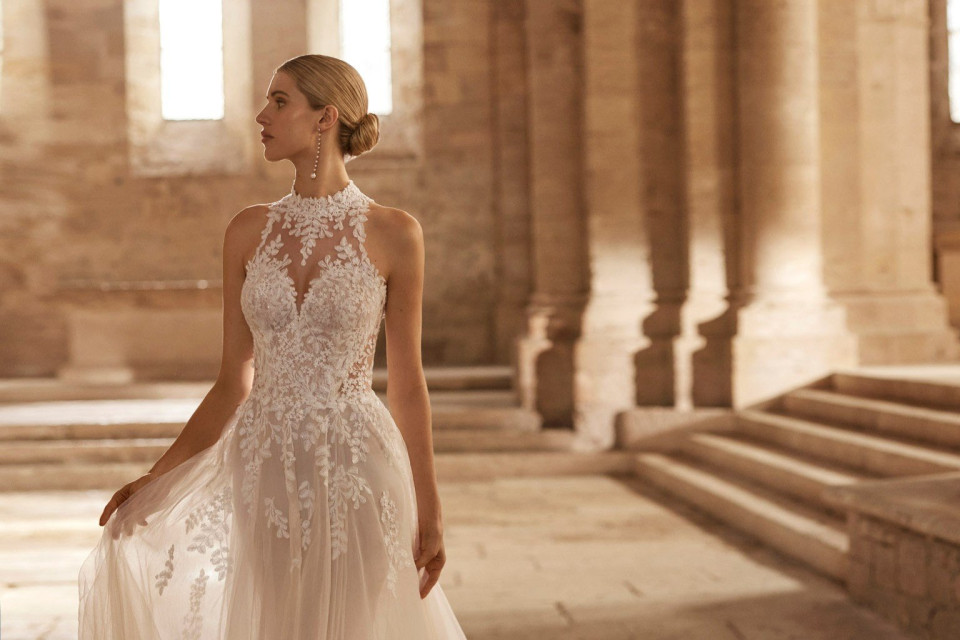 Trouwjurk van Taft en Tule details