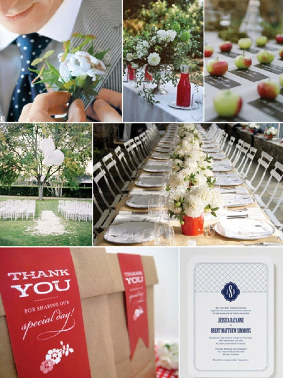 een collage van trouwfoto's met rood en wit