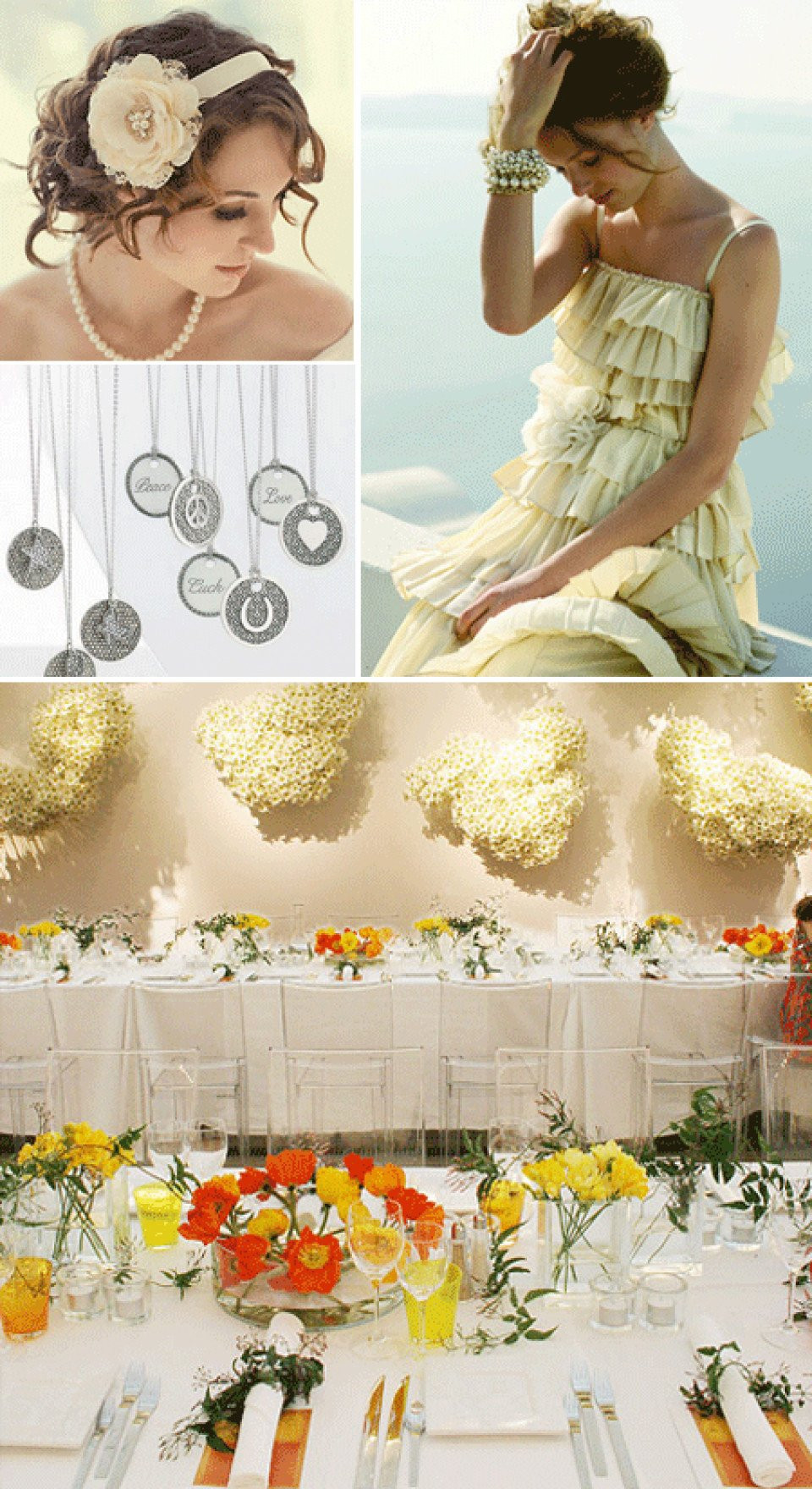 een collage van foto's van een vrouw in een bruidsjurk