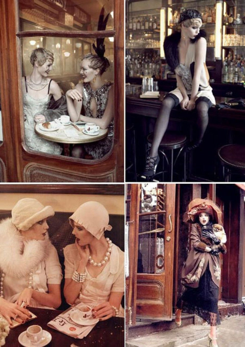 vier foto's van vrouwen in kleding in jaren 1920-stijl