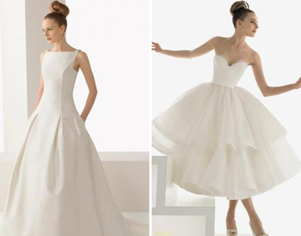 drie verschillende trouwjurken in het wit