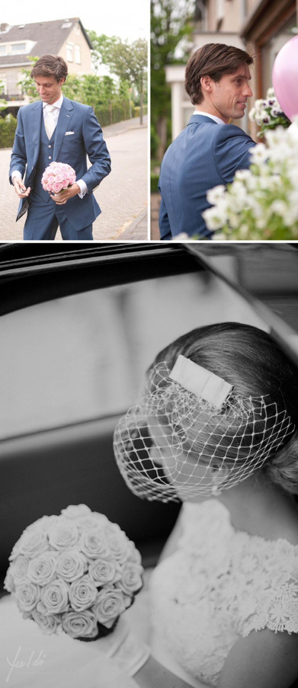 een collage van foto's van een bruid en bruidegom