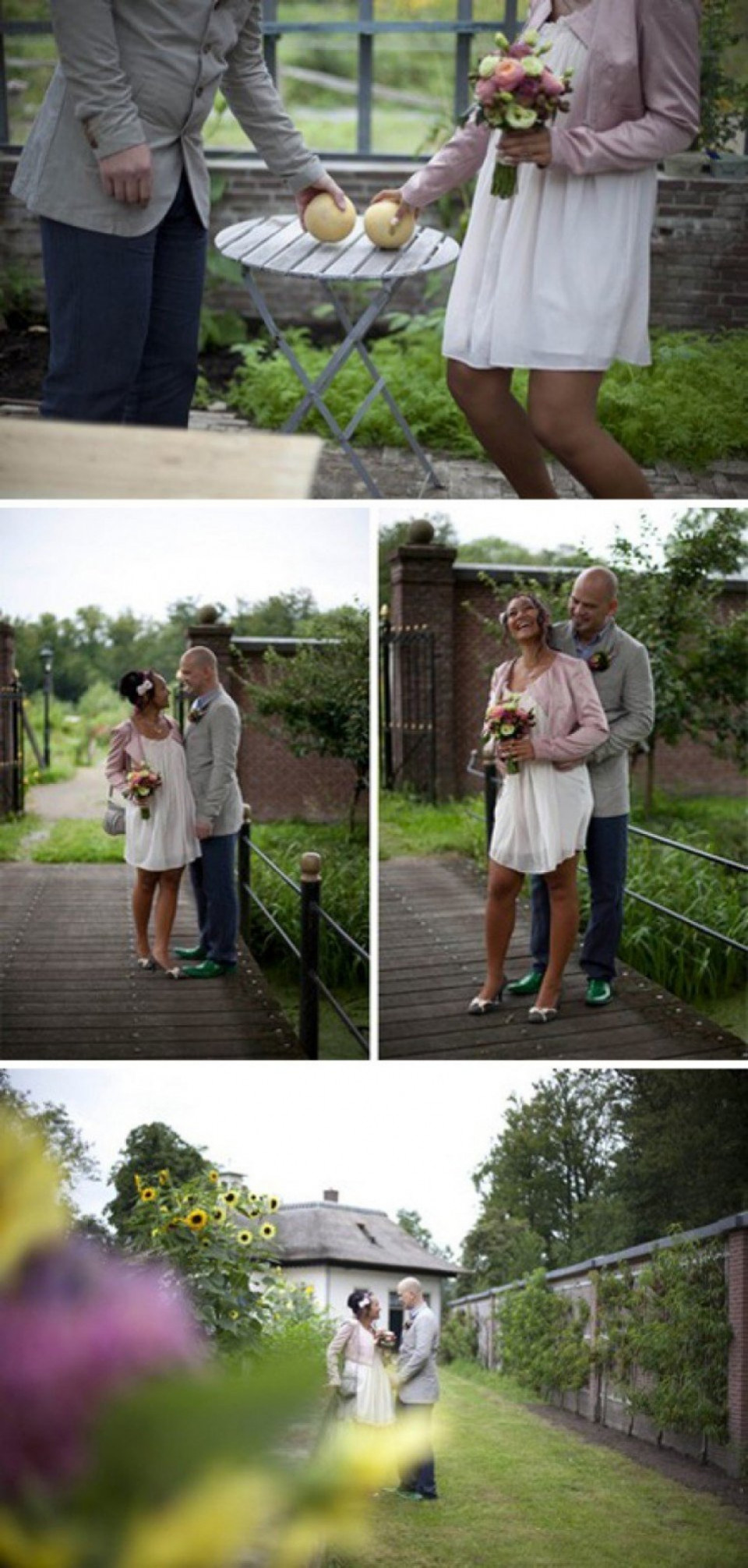 een collage van foto's van een bruid en bruidegom