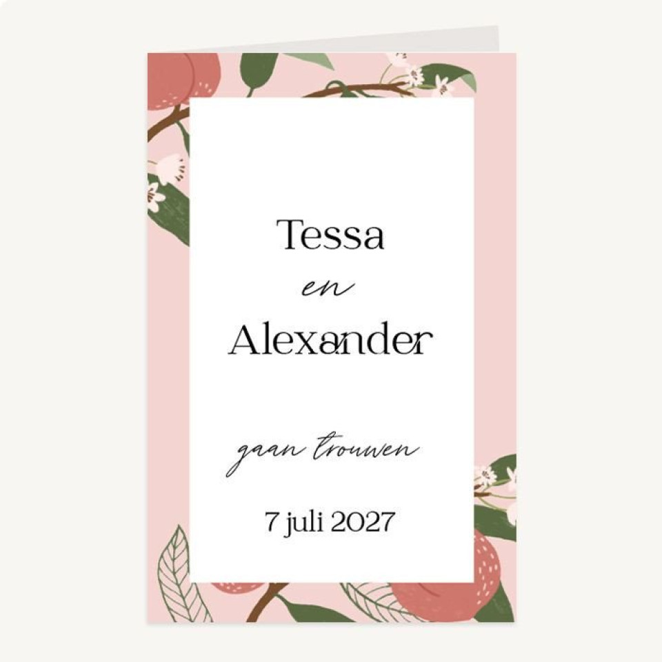 perzikkleurige bruiloftsuitnodiging