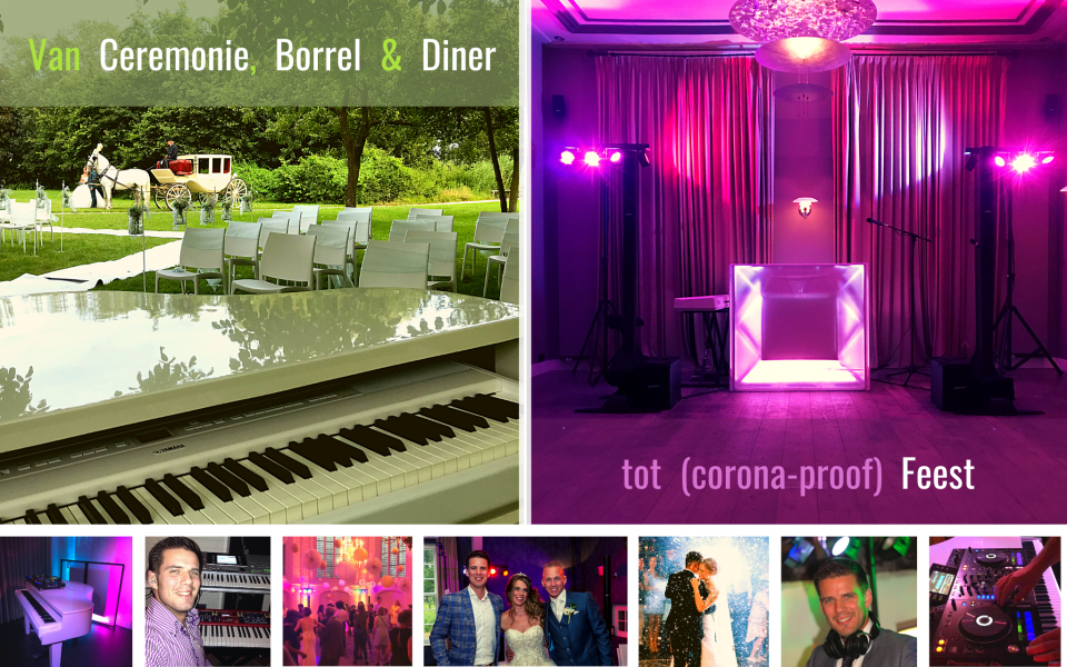 een collage van foto's van een bruiloftsreceptie