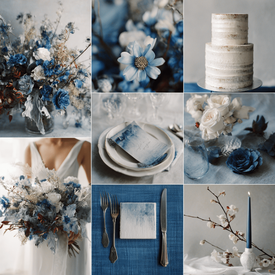 sapphire blue silver white wedding color palette winter 