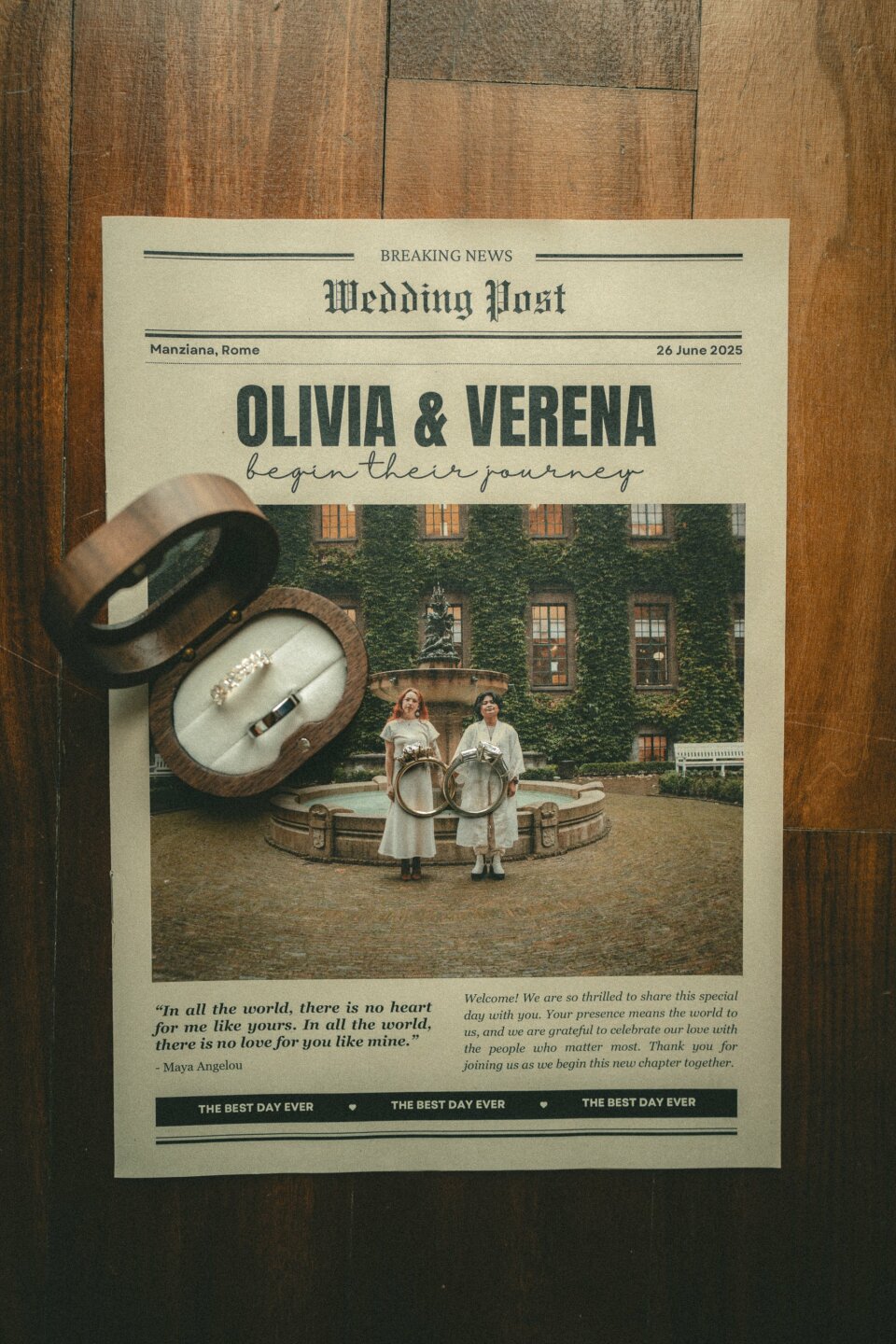 de voorpagina van een krant met een foto van een trouwring