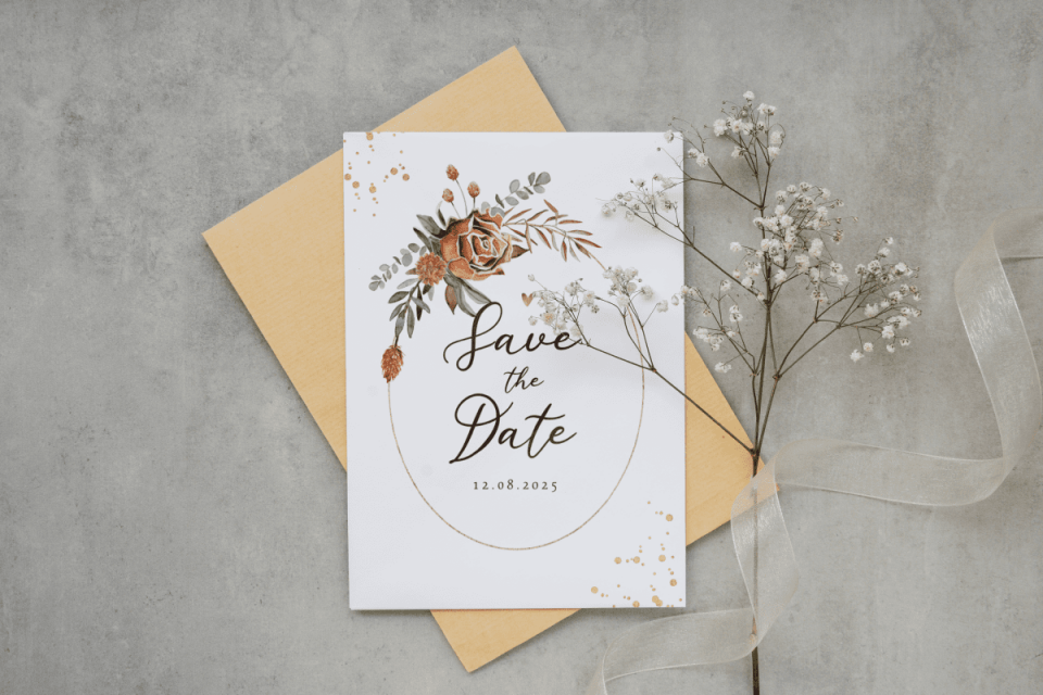 save the date kaart met bloemendesign