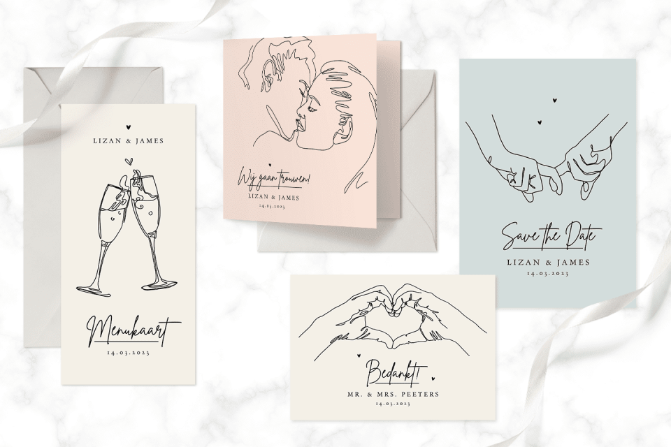trouwkaarten met met de hand getekende illustraties
