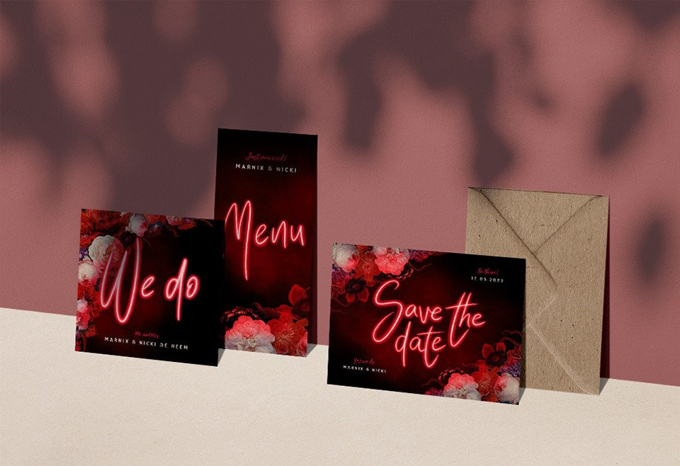 rode trouwuitnodiging mockup