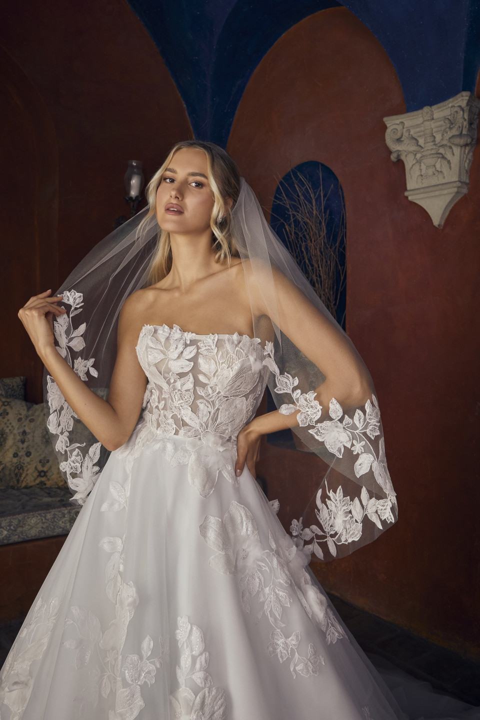 een mooie vrouw in een trouwjurk en sluier